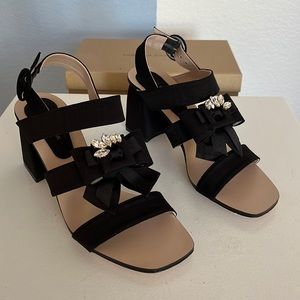 Stuart Weitzman black jeweled heeled sandals